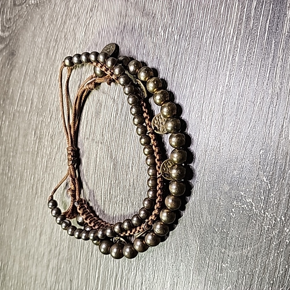 Adjustable macrame and broze bead 3 strand bracelet
